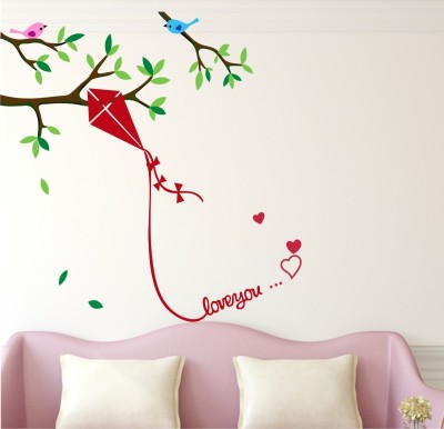 Wollfill 57 cm Wall decoraive sticker Tree with love 105 X 140 cm Self Adhesive Sticker(Pack of 1)