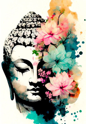 Dumdic 30 cm Beautiful Buddha On Face Flower A4 Strong Self Adhesive Sticker(Pack of 1)