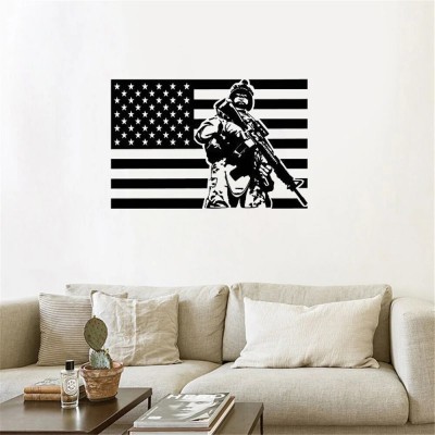 Xskin 57 cm Flag USA Soldier Military Man Army Serviceman Fighter Self Adhesive Sticker(Pack of 1)