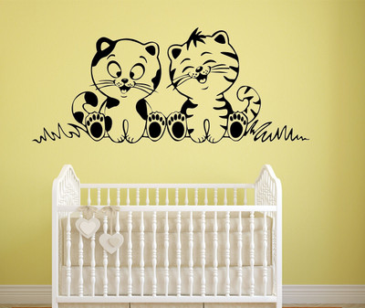 Wallme 80 cm Two Little Cats | Non-Reusable Sticker Self Adhesive Sticker(Pack of 1)