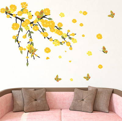 LANSTICK 91.44 cm NATURAL FOLWERS WITH BUTTERFLIES STICKER Self Adhesive Sticker(Pack of 1)