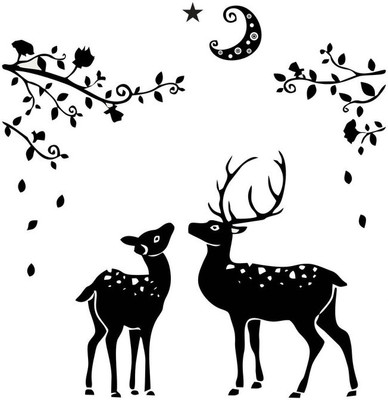 Vijaya enterprises 61 cm Black Deer With Leaves and moon wall sticker size (58x61 cm ) Self Adhesive Sticker(Pack of 1)