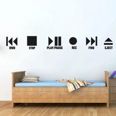 SnappyVinyl 20 cm Modern Music Play Stop Button Cinema Game Self Adhesive Sticker(Pack of 1)