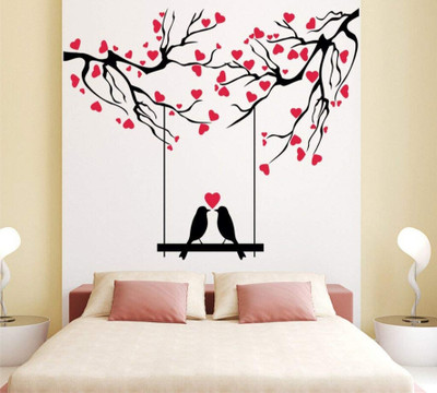 Décor vibe 60 cm latest Love Birds Hanging heart tree' Wall Sticker ( 60 cm x 45 cm ) Self Adhesive Sticker(Pack of 1)