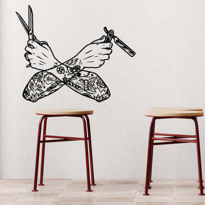 SnappyVinyl 33 cm Crossed Hands With Scissors Self Adhesive Sticker(Pack of 1)