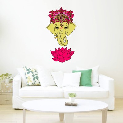 ZEN TREK 45 cm Lord Ganesha With Lotus wall stickers (PVC Vinyl,Multicolor) Self Adhesive Sticker(Pack of 1)