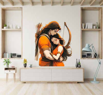Wall Story 48 cm Wall Stickers Ayodhyapati Ram with Sita Divine Love wall Decal/ Self Adhesive Sticker(Pack of 1)