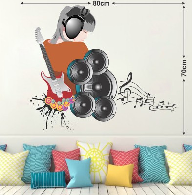 WALL STICKS 76.2 cm PARTY TIME WITH DRUMS GUITAR WALLSTICKER Self Adhesive Sticker(Pack of 1)