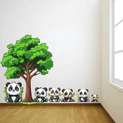 SAJAOHATKE 78 cm Cute Pandas and tree Peel and Stick Wall Art Sticker Removable Sticker(Pack of 1)