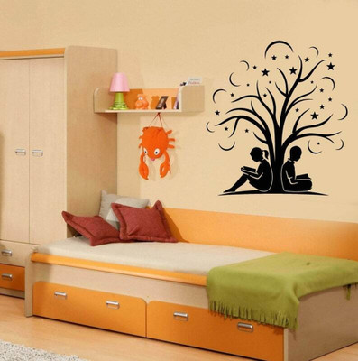 SnappyVinyl 27 cm Tree Library Girl Boy Reading Room Wall Sticker PVC Vinyl Self Adhesive Sticker(Pack of 1)