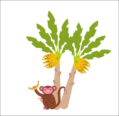 Sahaj Décor 18 inch Monkey Eating Banana Wall Sticker|Banana With Tree For Kidsroom Size 18x21 inch Self Adhesive Sticker(Pack of 1)