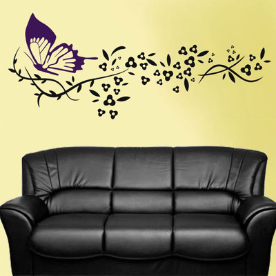 walkart 1 cm spreading of florals by butterfly design Removable Sticker(Pack of 1)