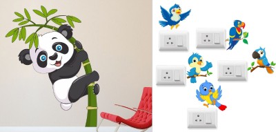 Walltech 14 cm Baby Panda Twitter bird Switch Board Sticker Self Adhesive Sticker(Pack of 2)