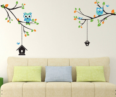 Wallme 140 cm Owl | Non-Reusable Stickers Self Adhesive Sticker(Pack of 1)