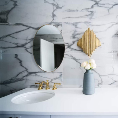 wolkwogg 20 cm Oval shape unbreakable adhesive mirror sticker on tiles bathroom Basin Bathroom Self Adhesive Sticker(Pack of 1)