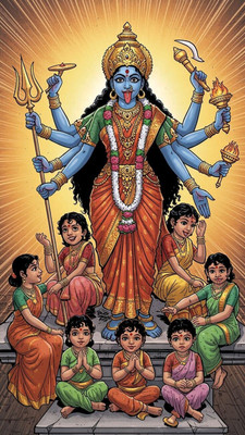 swaroopa 16.5 inch amba mata mahalakshmi mata saraswati mata sticker Self Adhesive Sticker(Pack of 1)