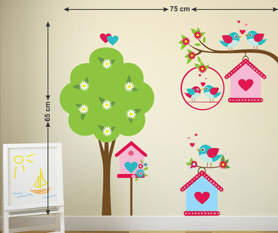 LANSTICK 106.68 cm TREE - SPARROWS WITH CAGE STICKER Self Adhesive Sticker(Pack of 1)