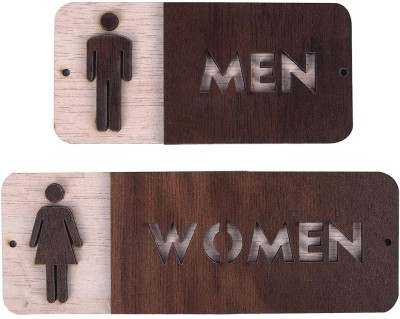 Zumie 18 cm Men Women Combo Wooden Board For Toilet Restroom Dressing Room Office & Hotel Self Adhesive Sticker(Pack of 2)