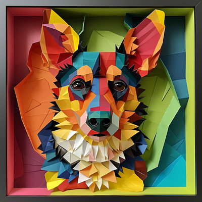 EXO DECOR 18 inch Lancashire_Heeler_Origami 3D Animals Decorative Wall Sticker for Living Room Self Adhesive Sticker(Pack of 1)