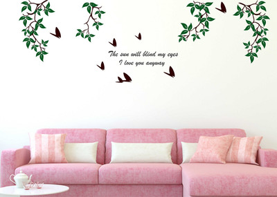 Remer 69 cm Tree Branch with birds wallsticker Self Adhesive Sticker(Pack of 2)