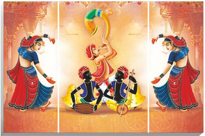 Vanvati 18 inch Traditional Indian Music And Dance Wall Frame Rajasthan Heritage Self Adhesive Sticker(Pack of 1)