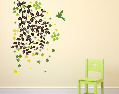 fuzzy 75 cm Flower tree Self Adhesive Sticker(Pack of 1)