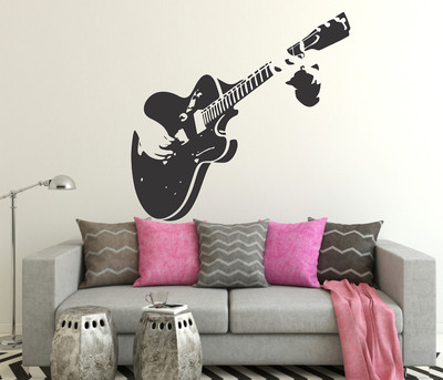 HAPPYSTICKY 80 cm Black Guiter Removable Sticker(Pack of 1)