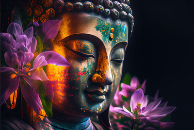 ShubhFly 47 cm God Budhha Sticker | Gautam Buddha Photo Wall Poster for Home Decor Self Adhesive Sticker(Pack of 1)
