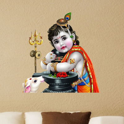 VCREATE DECOR 58 cm Bal Gopal Wall Sticker & Decal Size -( 58 cm x 55 cm ) Self Adhesive Sticker(Pack of 1)