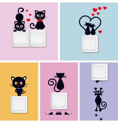 JAAMSO ROYALS 10 cm Cartoon Cat Pattern Bedroom Switch Sticker WallSticker (10CM x 10CM) Self Adhesive Sticker(Pack of 1)