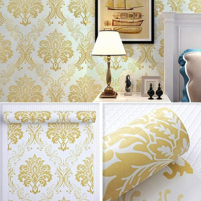 LAAYO Vinyl Abstract Gold, White Wallpaper(L x W: 500 cm x 45 cm, Pack of 2)