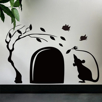 SnappyVinyl 10 cm Mouse Hole with Tree Self Adhesive Sticker(Pack of 1)