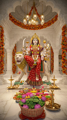 swaroopa 16.5 inch Amba Mata Durga Mata sticker Self Adhesive Sticker(Pack of 1)