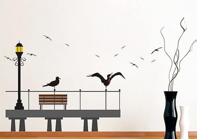 BPARTS 12 inch decorative abstract black decal birds wall sticker for home decor Reusable Sticker(Pack of 1)