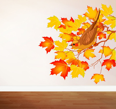 VCREATE DECOR 58 cm Bird with Leafs Wall Sticker & Decal Self Adhesive Sticker(Pack of 1)