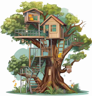 SkyOlla 60 cm Tree House Sticker – Self Adhesive Vinyl Décor for Kids’ Room, Nursery Room Self Adhesive Sticker(Pack of 1)