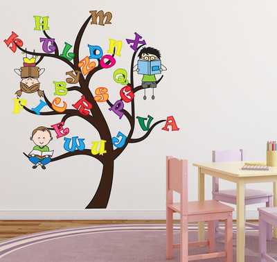 MIIKOR 110 cm Alphabets Tree | Non-Reusable Stickers Self Adhesive Sticker(Pack of 1)
