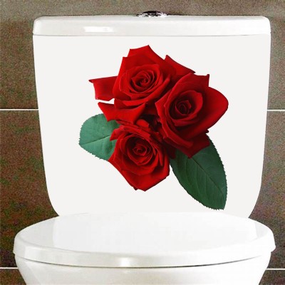 SAI DESIGNS 99 cm red rose flowerToilet seat sticker bathroom sticker(34x38) Self Adhesive Sticker(Pack of 1)