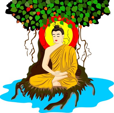 LANSTICK 120 cm BUDDHA-TREE-SPIRITUAL-YOGA-TRENDING-TREE-WALLSTICKER Self Adhesive Sticker(Pack of 1)