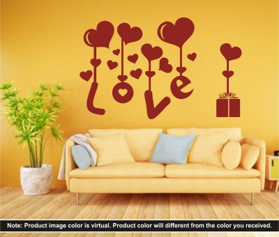 Mini Cards And Decor Items 89 cm Floating Love Hearts with gift PVC Wallsticker for room & home wall decoration Self Adhesive Sticker(Pack of 1)