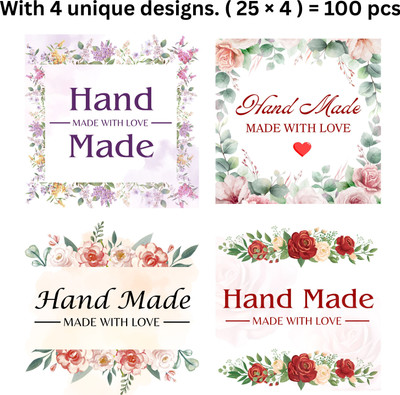 Printstanery 1.5 inch Hand Made with Love Sticker Paper – Perfect for Business, Gift Self Adhesive Sticker(Pack of 100)
