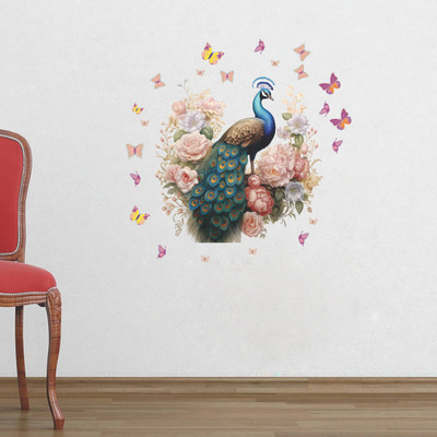 RIDIR CREATION 58 cm Beautifull peacock and butterflies Removable Sticker(Pack of 1)