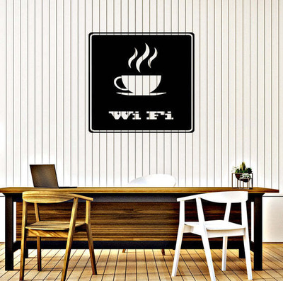 SnappyVinyl 33 cm Internet Cafe Coffee and World Wide Self Adhesive Sticker(Pack of 1)