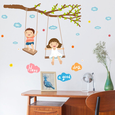 SmartWindow 50 cm Kids Hanging on the Branches Self Adhesive Vinyl Wall Sticker (50 CM X 70 CM) Self Adhesive Sticker(Pack of 1)