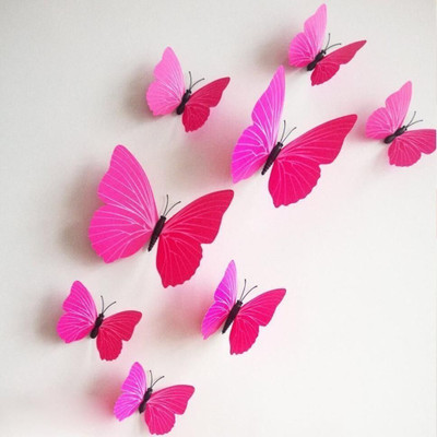 JAAMSO ROYALS 13 cm Pink 3D Magnet Butterefly Self Adhesive Sticker(Pack of 12)