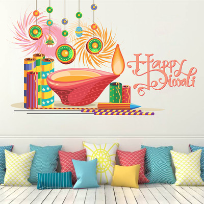 Tuffuk 75 cm Happy Diwali Self Adhesive Sticker(Pack of 1)