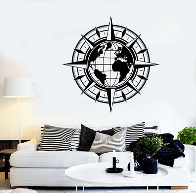 Xskin 27 cm Map Of World Compass Self Adhesive Sticker(Pack of 1)