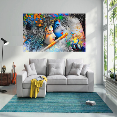 Rathor Design 91 cm Beautiful 3D Radha & krishna animated wall sticker_New_Relist Self Adhesive Sticker(Pack of 1)