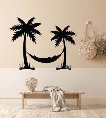 SnappyVinyl 33 cm Palm Tree Silhouette Relaxation Beach Self Adhesive Sticker(Pack of 1)