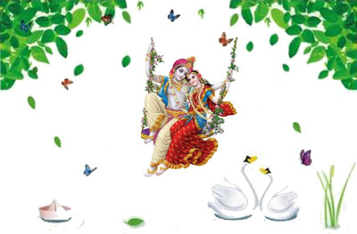 crystalsign 90 cm Set Of Two Greenry & Radha krishna_S Self Adhesive Sticker(Pack of 1)